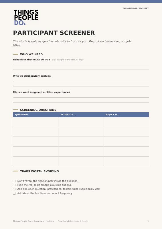 Participant screener preview